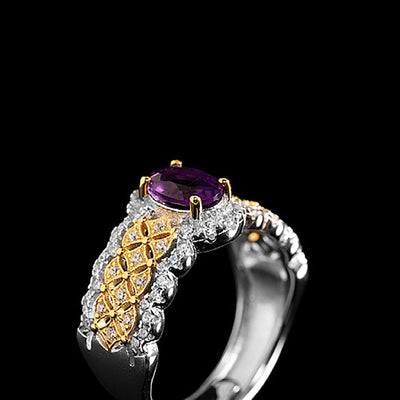 Natural amethyst diamond ring