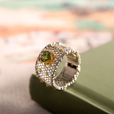 Honeycomb heart natural citrine ring