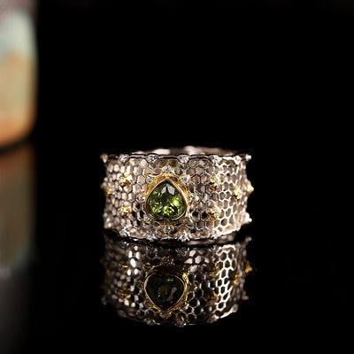 Honeycomb heart natural citrine ring