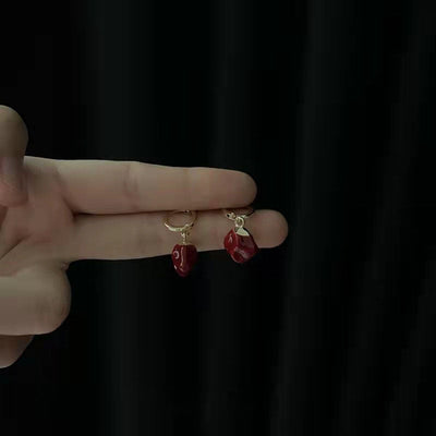 Red oil drop ball earrings