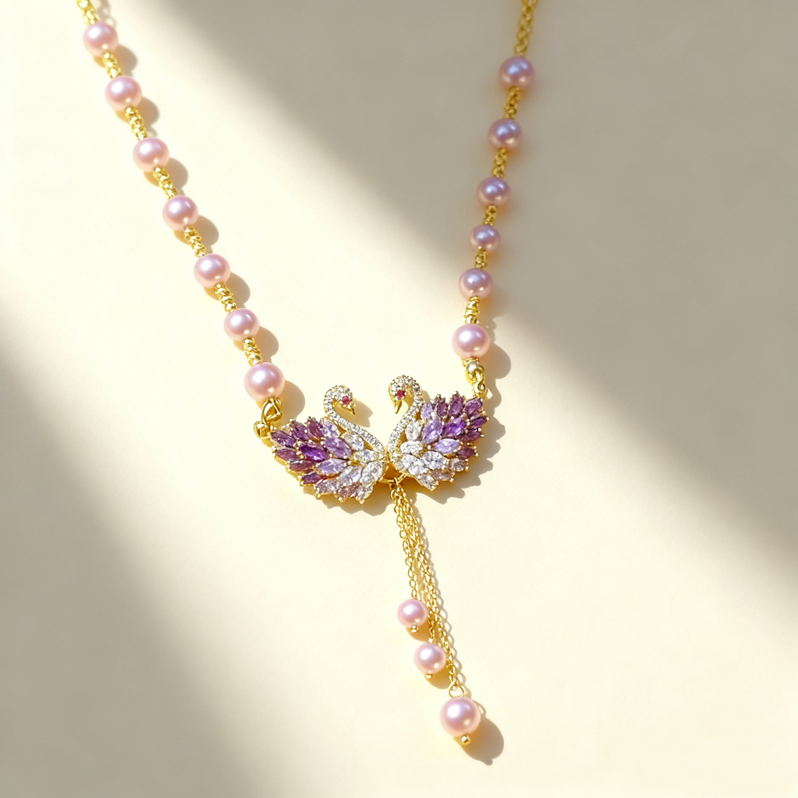 Amethyst Swan Pearl Necklace