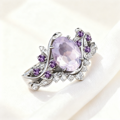 Amethyst Floral Pavé Ring Set