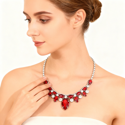 Red Teardrop Crystal Diamond Necklace