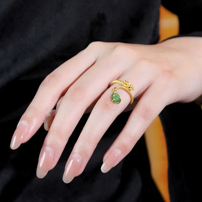 Calabash Dragon Natural Emerald Jade Stone Ring