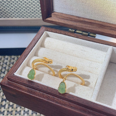 Calabash Dragon Natural Emerald Jade Stone Ring