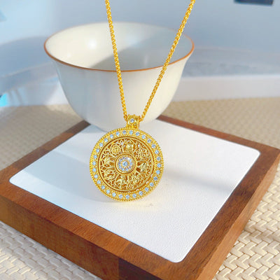 Turning eight treasures compass pendant necklace