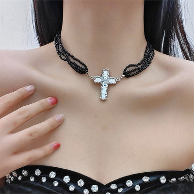 Beaded Cross Stacking Necklace