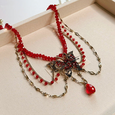 Butterfly Multilayer Natural Crystal Necklace