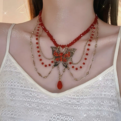 Butterfly Multilayer Natural Crystal Necklace