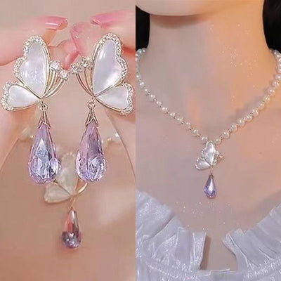 Butterfly natural crystal necklace or earrings