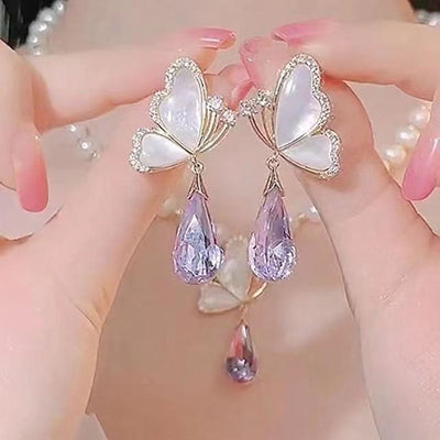 Butterfly natural crystal necklace or earrings