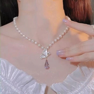 Butterfly natural crystal necklace or earrings
