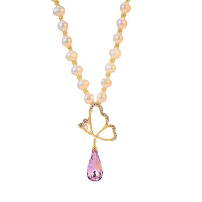 Butterfly natural crystal necklace or earrings