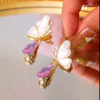 Butterfly natural crystal necklace or earrings