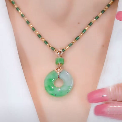 Light Color Floating Flower Natural Emerald Jade Stone Necklace