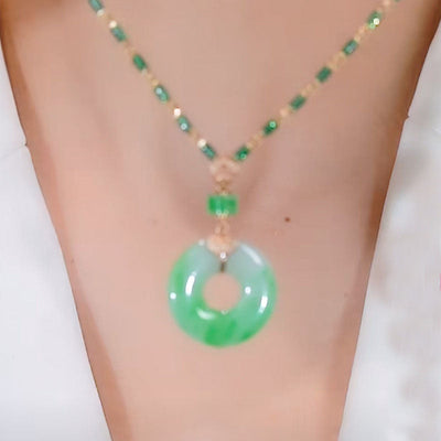 Light Color Floating Flower Natural Emerald Jade Stone Necklace