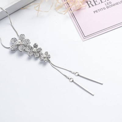 Diamond five-petal flower tassel necklace