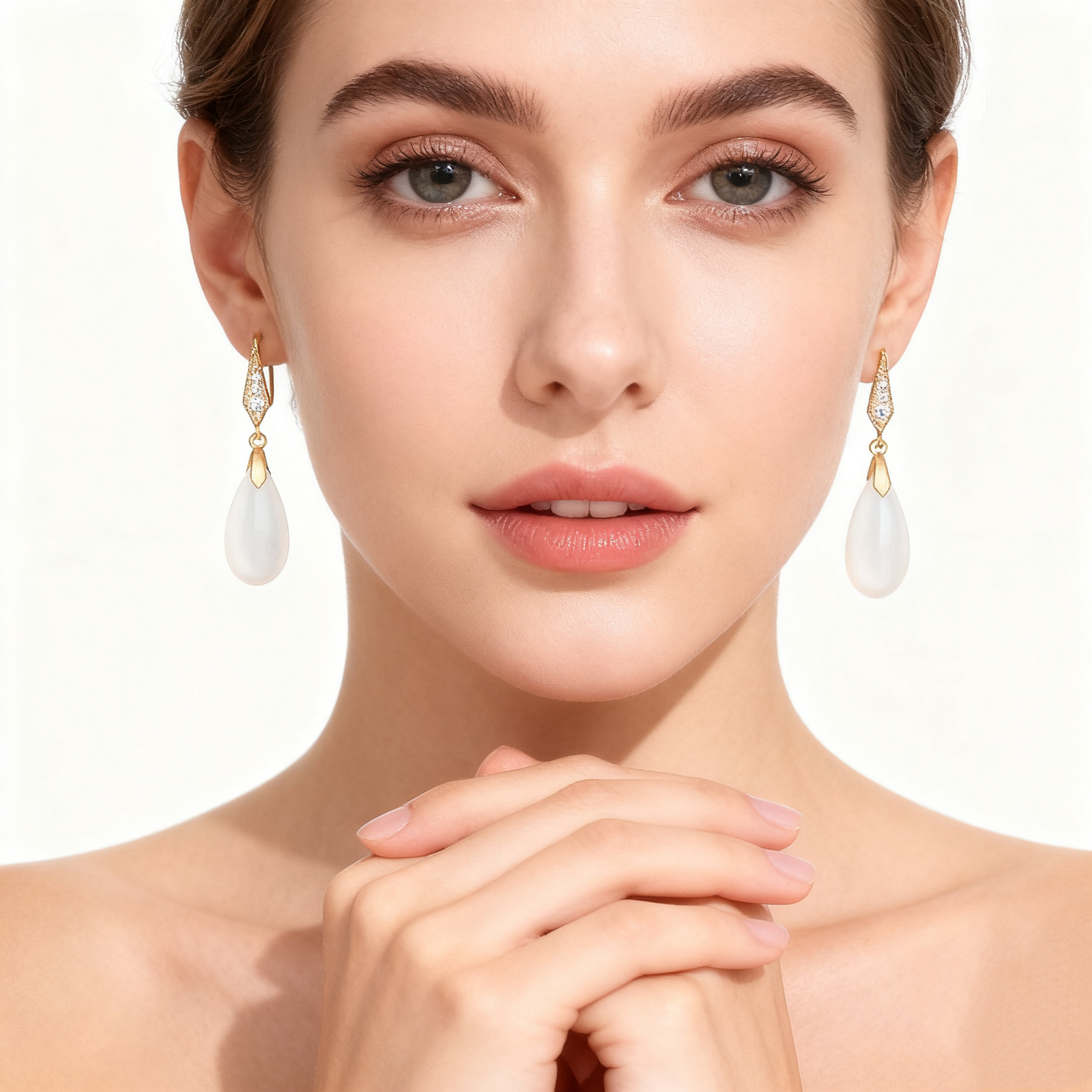 18K Gold White Jade Teardrop Earrings