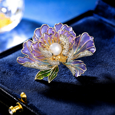 Peony Natural Freshwater Pearl Brooch