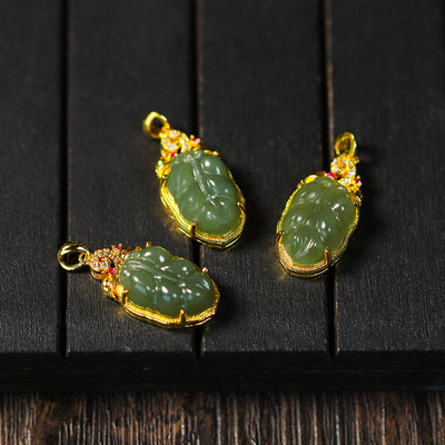 Golden branches and jade leaves¡¤Natural Hetian jade necklace