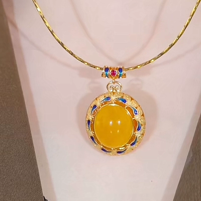 Water drop round natural agate necklace