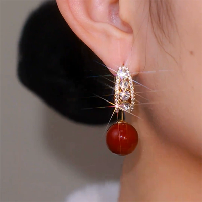 Diamond-studded natural agate earrings