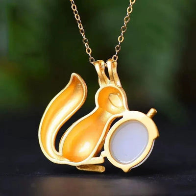 Little Squirrel S925 Silver Jade Stone Pendant Necklace
