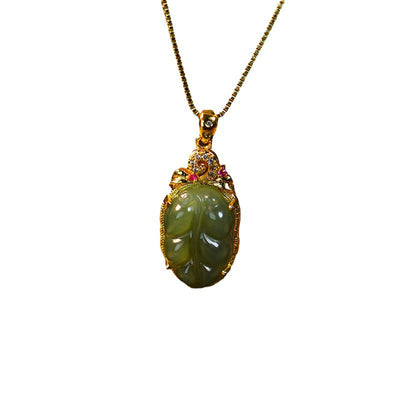 Golden branches and jade leaves¡¤Natural Hetian jade necklace