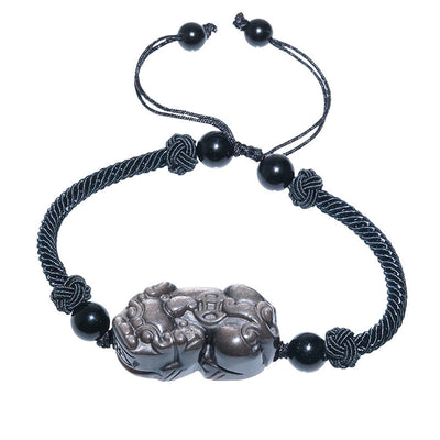 Brave Troops Natural Silver Obsidian Bracelet