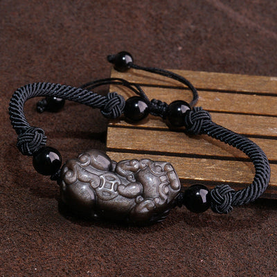 Brave Troops Natural Silver Obsidian Bracelet