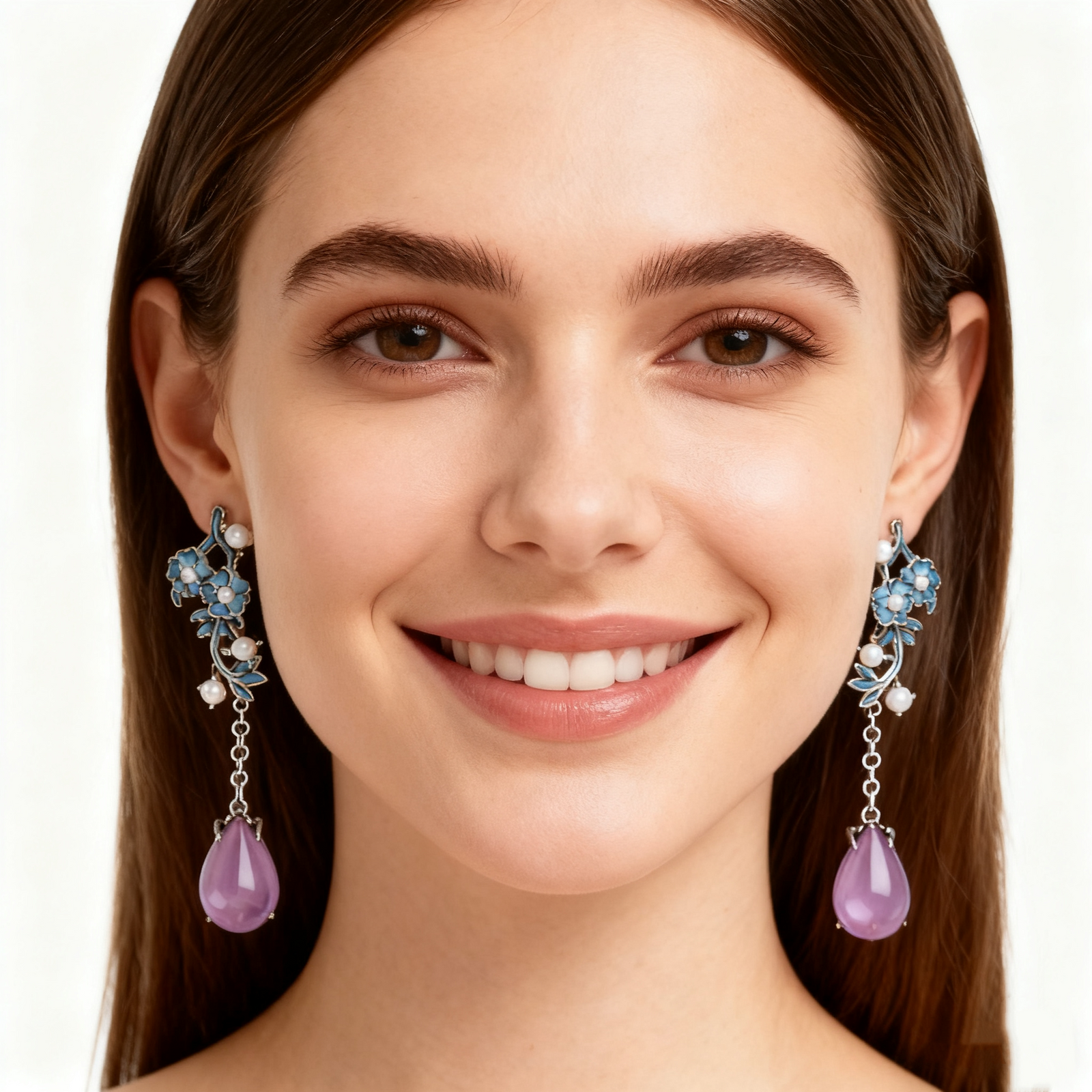 925 Silver Pearl & Amethyst Earrings