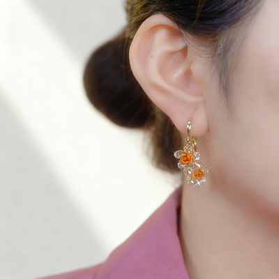Orange Rose Double-Layer Blossom Earrings