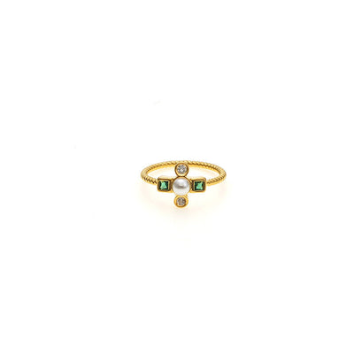 Square Zircon Natural Freshwater Pearl Ring