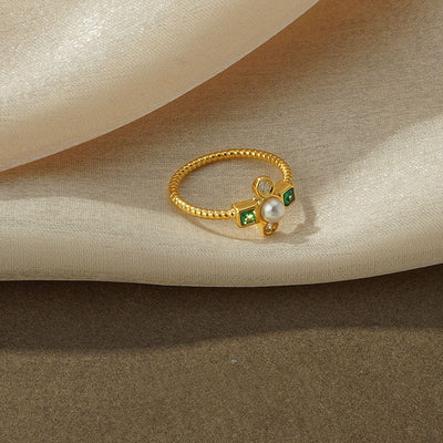 Square Zircon Natural Freshwater Pearl Ring