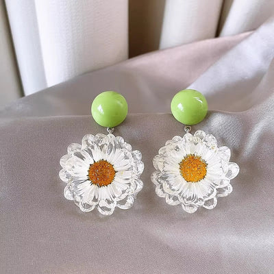 Natural Crystal Daisy Flower Earrings