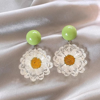 Natural Crystal Daisy Flower Earrings