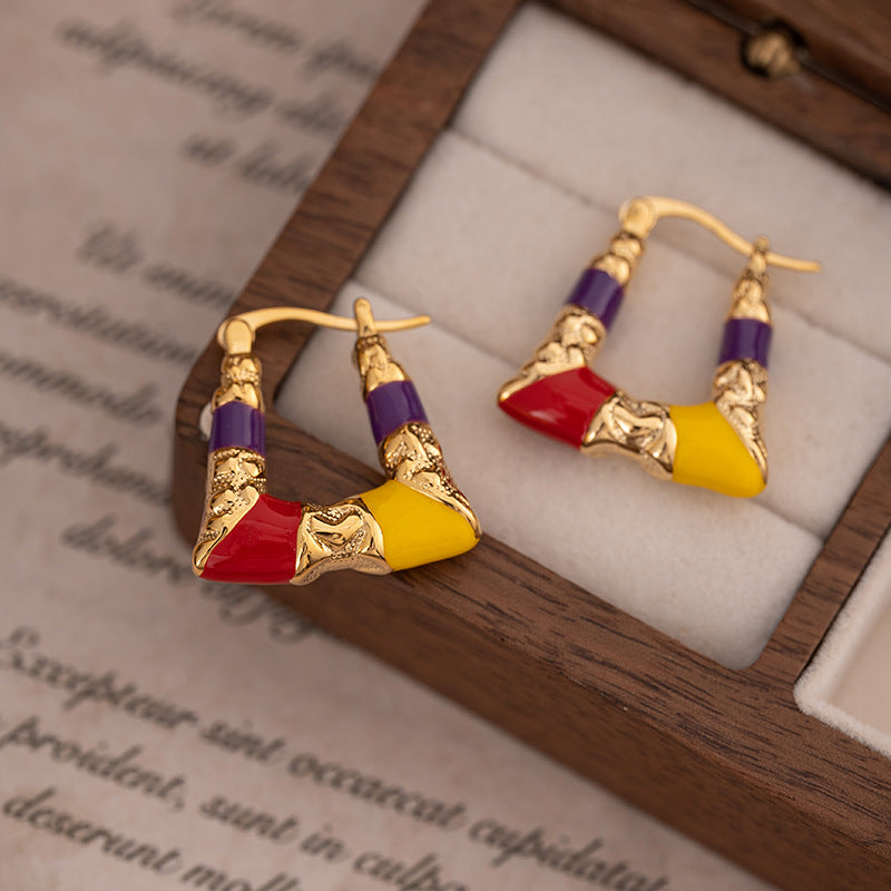U-shaped colorful enamel earrings