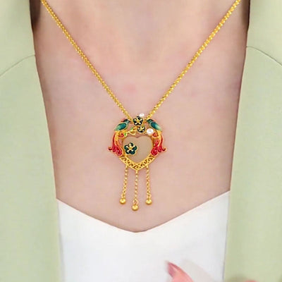 Magpie Plum Natural Emerald Jade Stone Necklace
