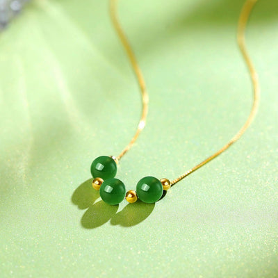 Three Star Annunciation Natural Emerald Jade Stone Necklace