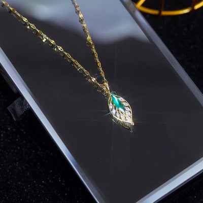 Zircon tree leaf pendant
