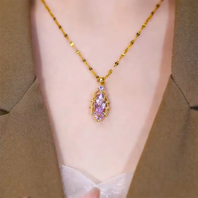 Natural crystal necklace with leaves