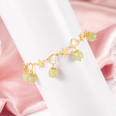 Hearts and Stars Natural Emerald Jade Stone Bracelet or Anklet