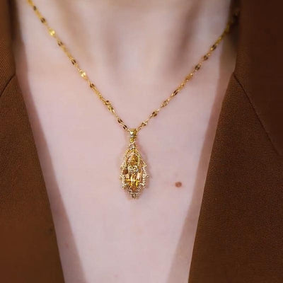 Double-layer leaf natural crystal necklace
