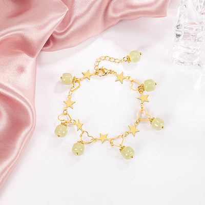 Hearts and Stars Natural Emerald Jade Stone Bracelet or Anklet