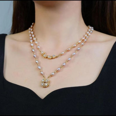 Two-Wear Four-Leaf Clover Natural Freshwater Pearl Necklace