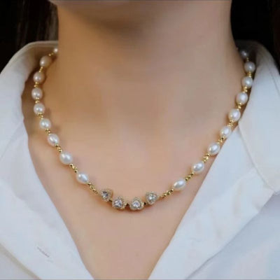 Two-Wear Four-Leaf Clover Natural Freshwater Pearl Necklace