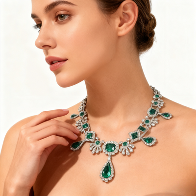 925 Silver Emerald Crystal Necklace