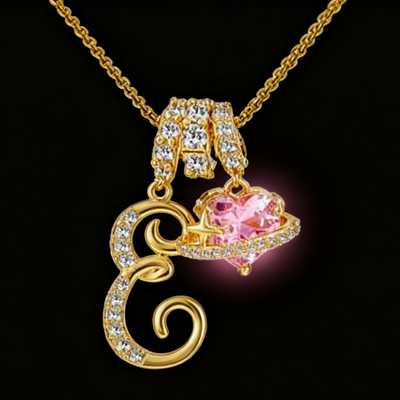 Heart-shaped pink crystal necklace