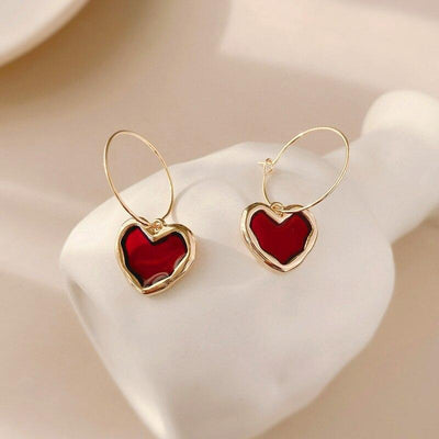 Red Heart Pendant Earrings Deegnt