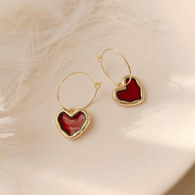 Red Heart Pendant Earrings Deegnt